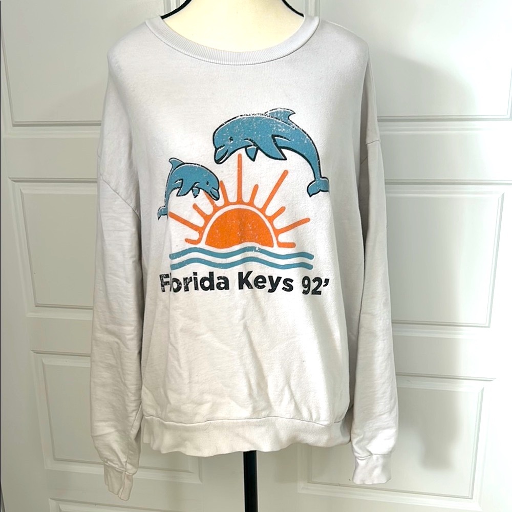PacSun Vintage White Graphic Long Sleeve Sweatshirt 1992 Florida Keys Dolphin 🐬